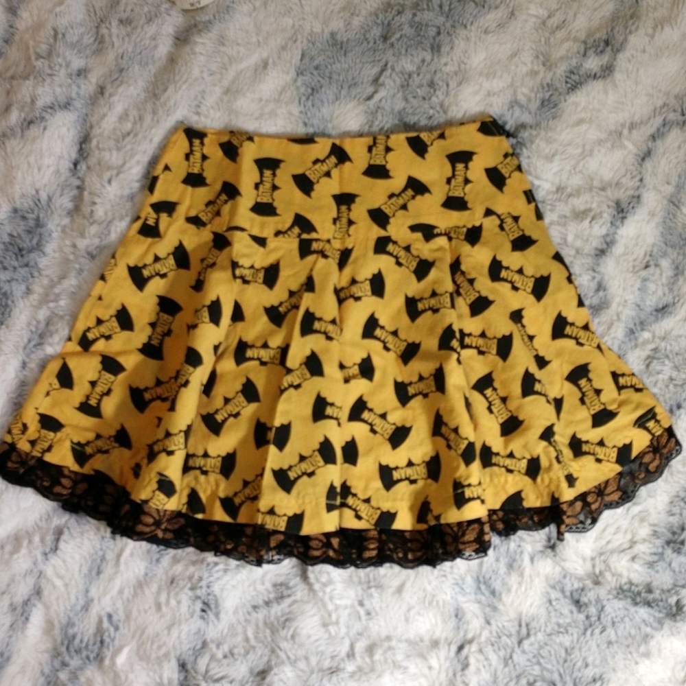 Batman skirt circle skirt with lace cotton yellow skirt retro Batman logo comics